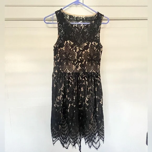 blue dress for baby girl Too Good To Miss Black Floral Lace Sleeveless Maxi Dress main image 1